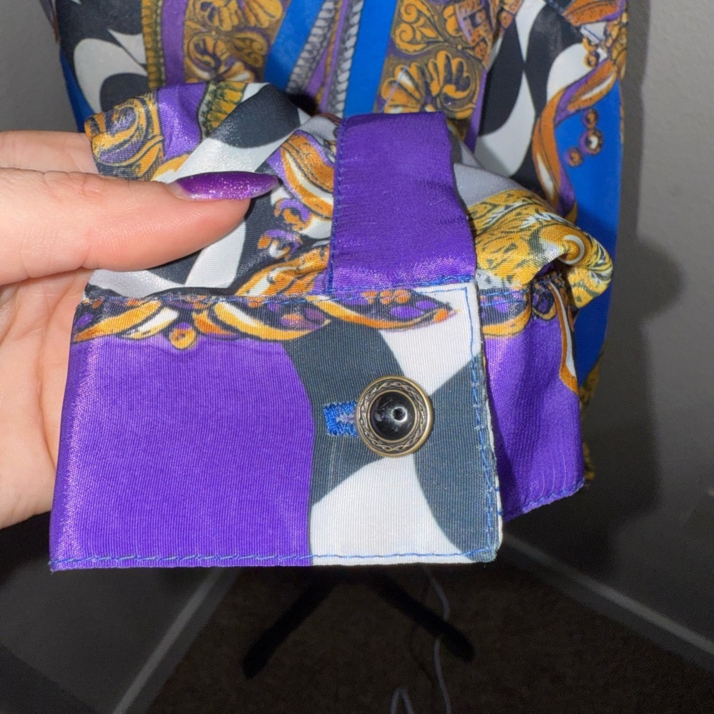 Vintage Sangi Baroque Print Shirt Blue Gold Versacecore Luxe Retro- Sz Medium - Picture 3 of 11